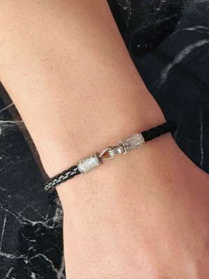 Moda Kulesi Mücevherat Gümüş Erkek Bileklik, Deri Kordon Kanca Kilit Tasarım, Altın Kaplama Bileklik, Şık Hediye