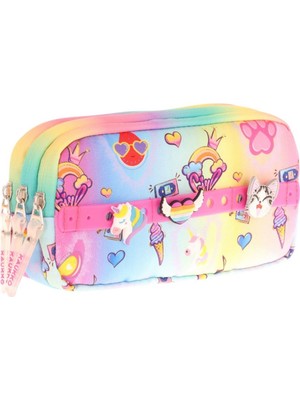 Kaukko Kids Sarı Pembe, Rengarenk, Kız Çocuk Üç Gözlü Okul Kalem Çantası - L8244