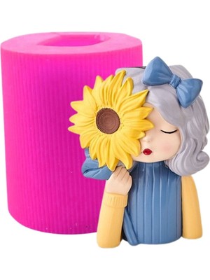 Ayçiçekli Kız Saksı Silikon Kalıp