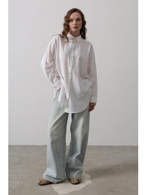 Modavera Yan Büzmeli Tunik Gömlek - Beyaz