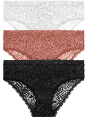 Suwen 3 Lü Dantelli Yüksek Bel Slip Külot