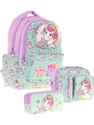 Kaukko Kids 3D Unicorn Şekilli Kız Çocuk Üçlü Okul Çantası Seti/takımı - Turkuaz (L5234+L7234+L8234)