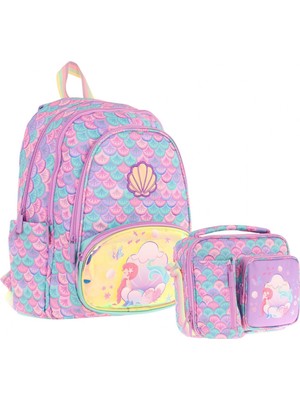 Kaukko Kids Denizkızı Nakışlı ve Baskılı Okul Çantası (L5225) ve Thermo Beslenme Çantası (L7225) Seti - Kız Çocuk