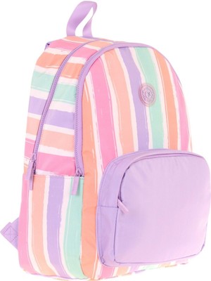 Kaukko Rainbow Kız Çocuk Üç Bölmeli Ilkokul ve Ortaokul Çantası - Mor Çok Renkli Çizgili - K1801