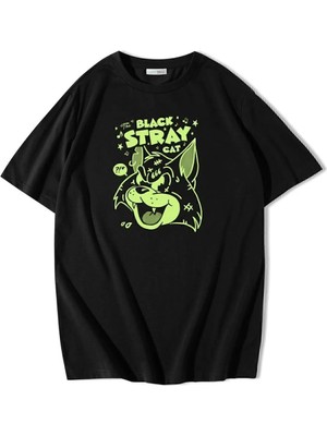 Unisex Oversize Black Stray Cat T-Shirt
