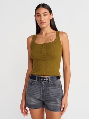 21069 Düğmeli Kare Yaka Top-K.yağ Yeşl