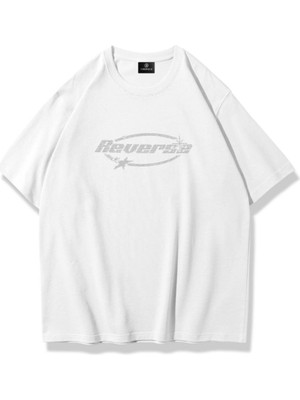 Unisex Oversize Reverse Taş Baskılı T-Shirt