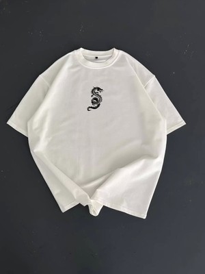 Tarz Yeri Baskılı Oversize Bisiklet Yaka T-shirt - Beyaz -