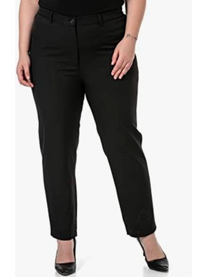 Büyük Beden % 96 Pamuk Full Likralı Yüksek Bel Yan Lastikli Bilek Boy Gabardin Pantolon