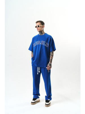 Erkek Res Clb Yazılı Oversize Eşofman Takım Saks
