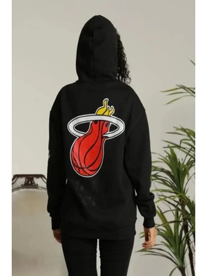 Modavera Unisex Kapşonlu Baskılı Sweetshirt - Siyah