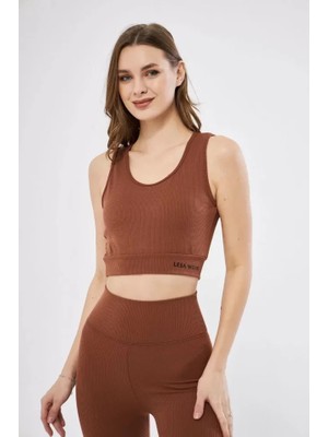 Modavera Fitilli Baskılı Crop - Kahve