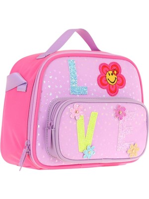 Kaukko Kids Kız Çocuk Isı Yalıtımlı Iki Bölmeli Beslenme Çantası (Simli Love Baskılı) L7211