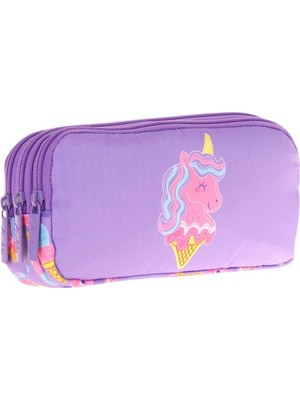 Kaukko Kids Üç Bölmeli Lila Pembe, Unicorn Desenli, Kız Çocuk Okul Kalemliği - L8224