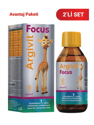 Argivit Focus Fosfotidilserin, L-Arjinin, Multivitamin ve Multimineral İçeren Sıvı 2’li Paket 150 ml - Portakal ve Vanilya Aromalı