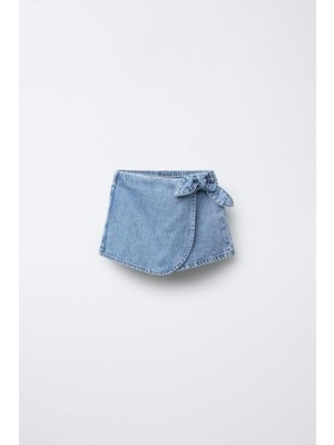 Laciel Paris Açık Mavi Kot Şort Etek Beli Lastikli