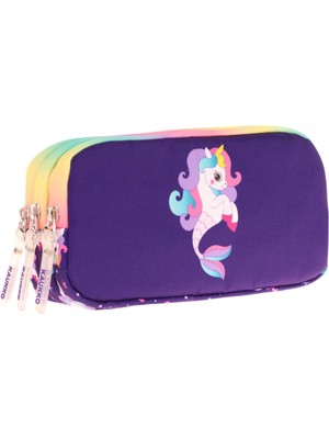 Kaukko Kids Üç Bölmeli Mor Çok Renkli, Denizkızı ve Unicorn, Kız Çocuk Okul Kalemliği - L8228
