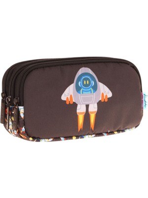 Kaukko Kids Siyah Beyaz, Roket Temalı, Erkek Çocuk Üç Bölmeli Okul Kalem Çantası - L8264