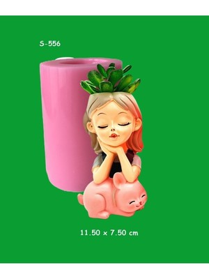 Kedili Kız Saksı No:3 Silikon Kalıp