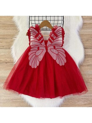 Kız Bebek Çocuk Kanatlı Doğum Günü Parti Düğün Özel Gün Tüllü Astarlı Prenses Elbise