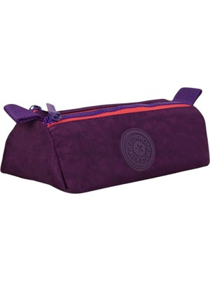 Kaukko Iki Bölmeli Krinkıl Kumaş Kalem Çantası - Mor - K2643