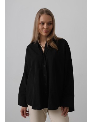 Modavera Geniş Manşet Detaylı Gömlek - Siyah