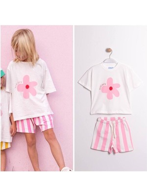 Laciel Paris Çiçek Baskılı T-Shirt ve Müslin Şort Alt Üst Takım