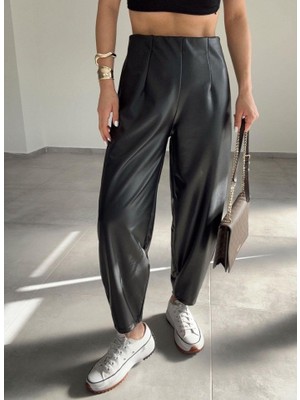 Modavera Kadın Deri Kumaş Şardolu Balon Pantolon