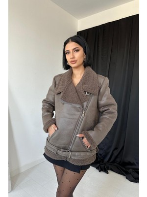Modavera Haki Apoletli Kürklü Ceket