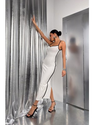 Modavera Biye Detay Askılı Kalp Yaka Elbise