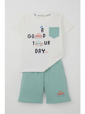Breeze Erkek Çocuk Şortlu Takım Araba Baskılı Cep Detaylı 1.5-5 Yaş, Ekru