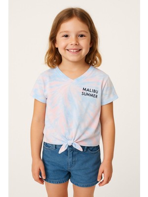 Bağlamalı Malibu Summer Yazı Detaylı Kız Çocuk Tshirt