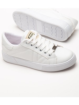 Kadın Casual Spor Ayakkabı Beyaz Ince Taban Bağcıklı
