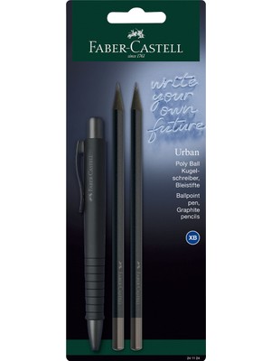 Faber-Castell Polly Ball Urban 3'lü Kalem Seti, Black, Ergonomik Gövde