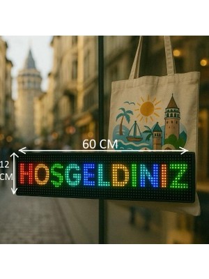 LED Ekran Panel Matrix Cama Yapışan Tabela Telefonla Kontrol Edilebilen Uzaktan Kumandalı 12CM*60CM