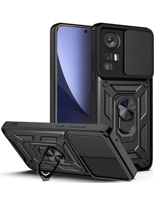 Fibaks Xiaomi Mi 12 Uyumlu Kılıf Kamera Korumalı Sürgülü Yüzüklü Armor Military Tank Zırhlı