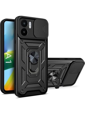 Fibaks Xiaomi Redmi A1 Kılıf Kamera Korumalı Sürgülü Yüzüklü Armor Military Tank Koruyucu Kapak