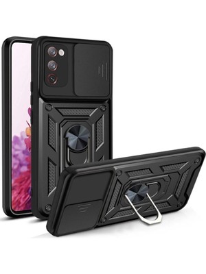 Fibaks S20 Fe Uyumlu Kılıf Kamera Korumalı Sürgülü Yüzüklü Armor Military Tank Zırh