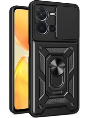 Fibaks Vivo Y35 Kılıf Kamera Korumalı Sürgülü Yüzüklü Armor Military Tank Koruyucu Kapak