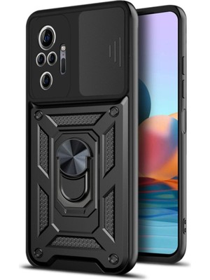 Fibaks Xiaomi Redmi Note 10/10S Uyumlu Kılıf Kamera Korumalı Sürgülü Yüzüklü Armor Military Tank Zırh