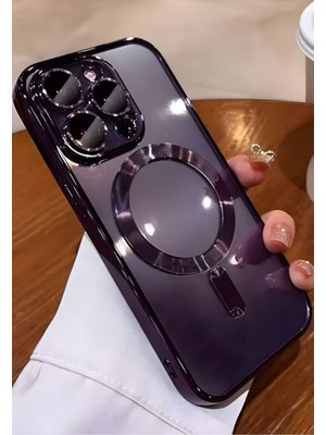 Fibaks Apple iPhone 15 Pro Max Kılıf Kamera Lens Korumalı Magsafe Şarj Kilifi Şeffaf Renkli Yumuşak Kapak