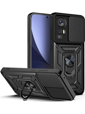 Fibaks Xiaomi Mi 12 Lite Kılıf Kamera Korumalı Sürgülü Yüzüklü Armor Military Tank