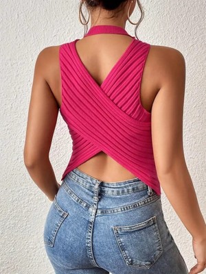 Modavera Kadın Sıfır Kol Sırt Çapraz Detay Triko Bluz