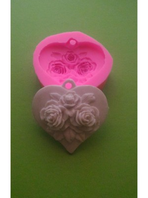 Askılı Güllü Kalp Silikon Kalıp