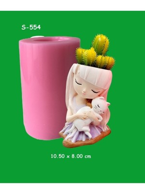 Kedili Kız Saksı No:1 Silikon Kalıp