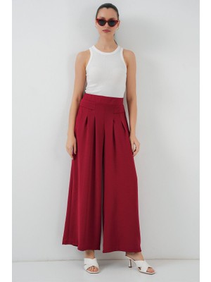 Modavera Geniş Paça Pileli Pantolon 6718 - Kırmızı