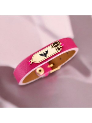 Archin Kral Kartal Temalı 14 Ayar Altın Plakalı Pembe Derili Kız Çocuk Motifli Hediye Bileklik-454SEMBOL