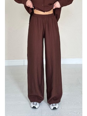 Modavera Kahverengi Alice Gömlek ve Bol Kesim Pantolon Takım