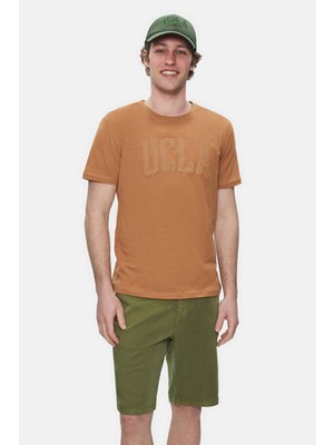 Ucla CULVER Kahve Bisiklet Yaka Baskılı %100 Pamuk Standard Fit Erkek Tshirt