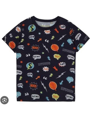 Süper Hero Baskılı Lacivert Tshirt